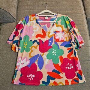 Sew in Love Casual Boho Colorful Floral Vibrant Women's Top Size Small